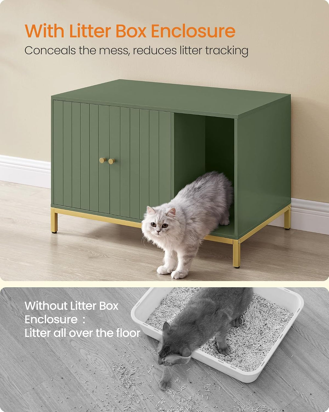 Feandrea Cat Litter Box Enclosure, with Scratching Mat, Tall Legs