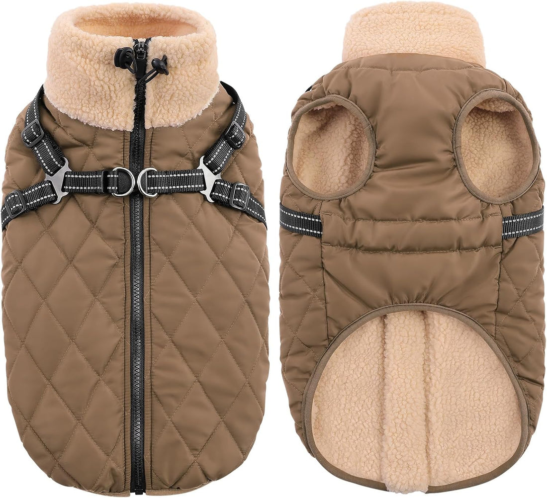 Queenmore Dog Jackets for Medium Dogs, Dog Coat with Harness Built in