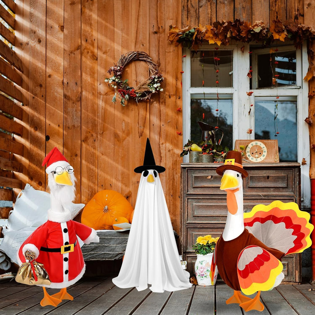 JcHrmers 3 Sets Porch Goose Outfits Halloween Thanksgiving Christmas