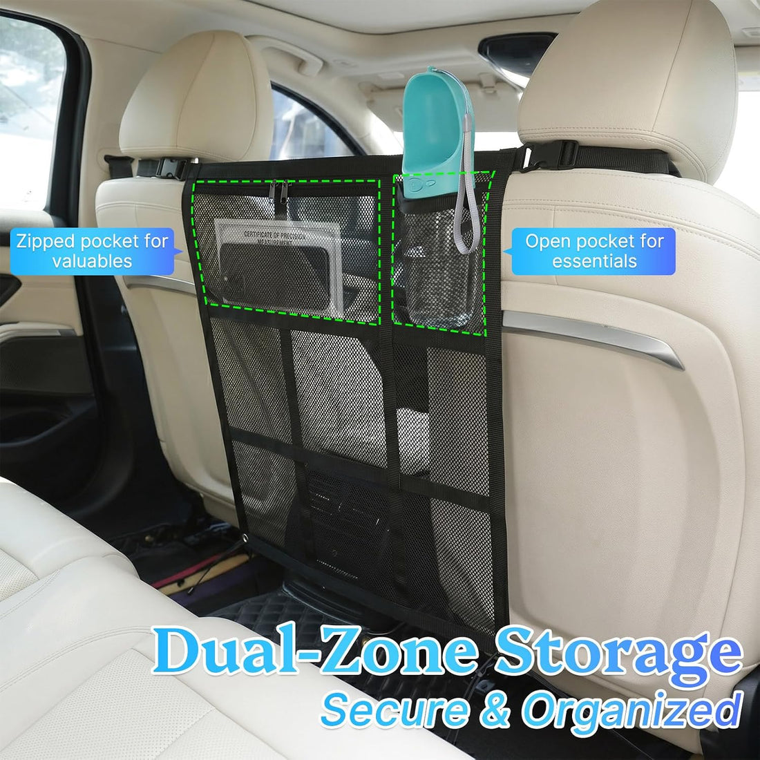 Aolamegs Dog Car Barrier Net, 27.2 x 22.4 in, with Storage Pockets
