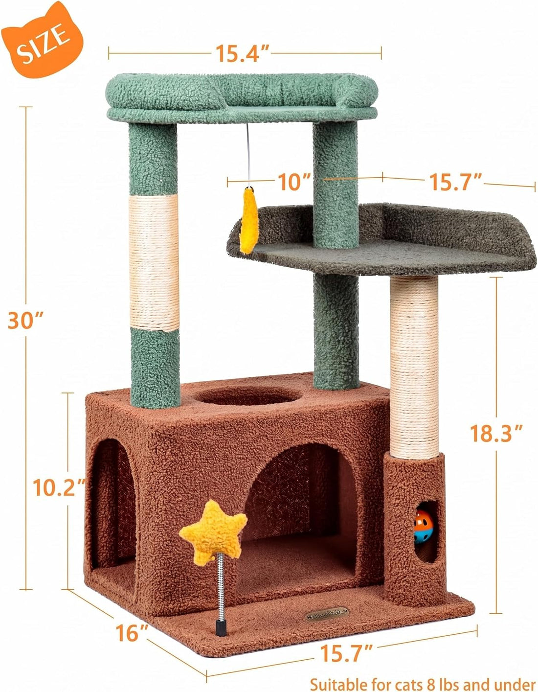 Small Cat Tree for Kittens, 30" Compact Cat Tower with Wide Base