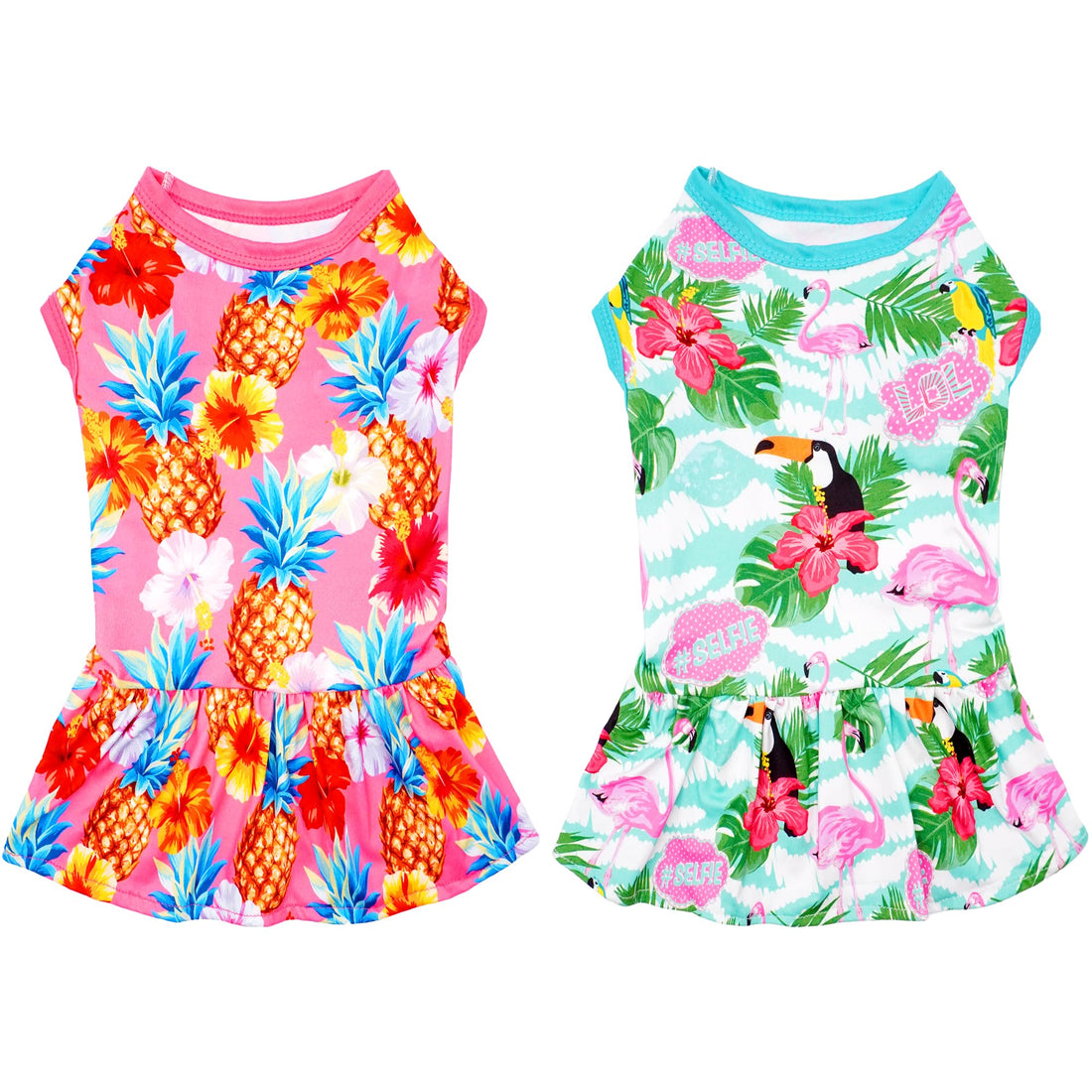 JpGdn 2PCS/Pack Hawaiian Dog Dresses Pink Green for Medium Dogs Girl