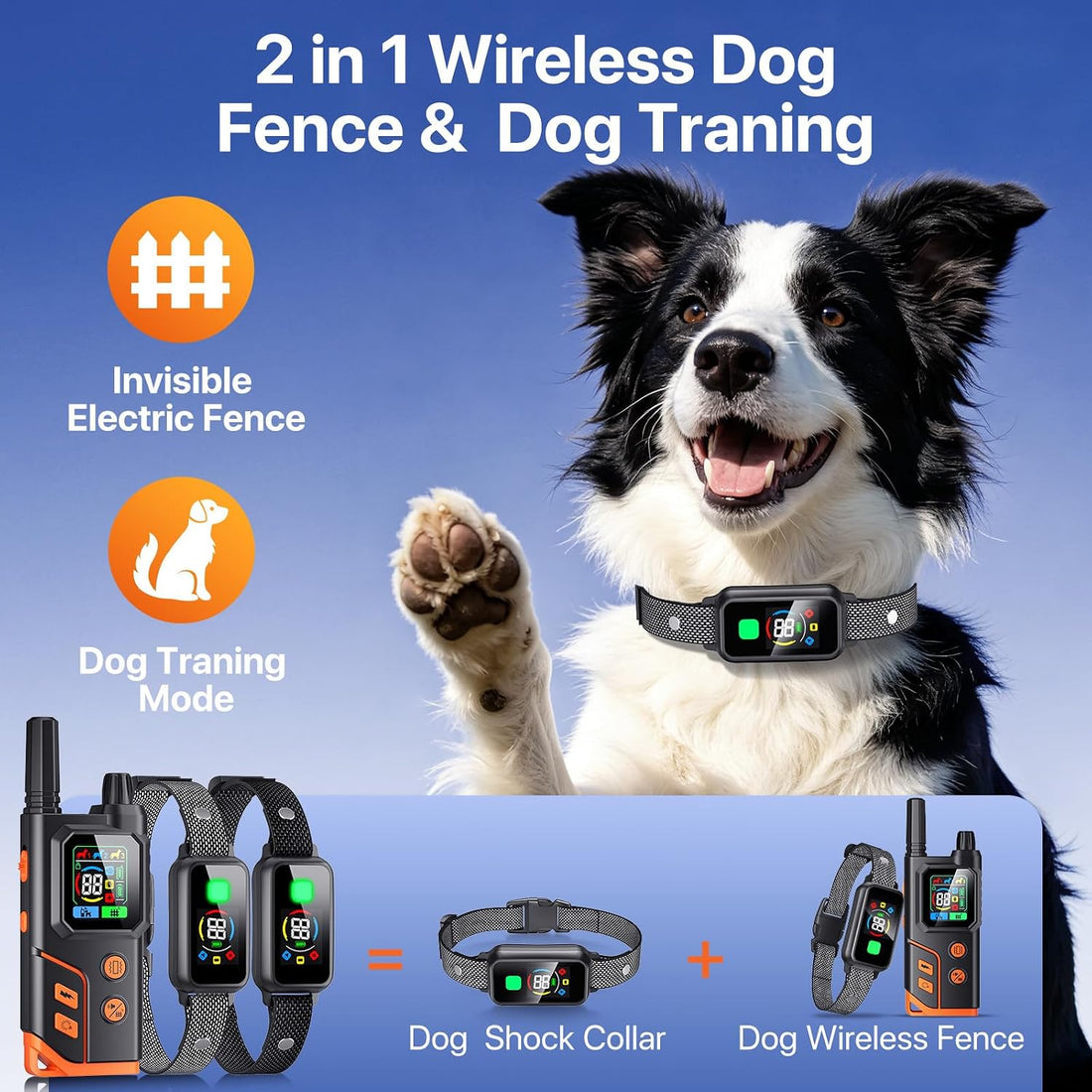 2 In1 Wireless Dog Collar Fence System & Training Collar