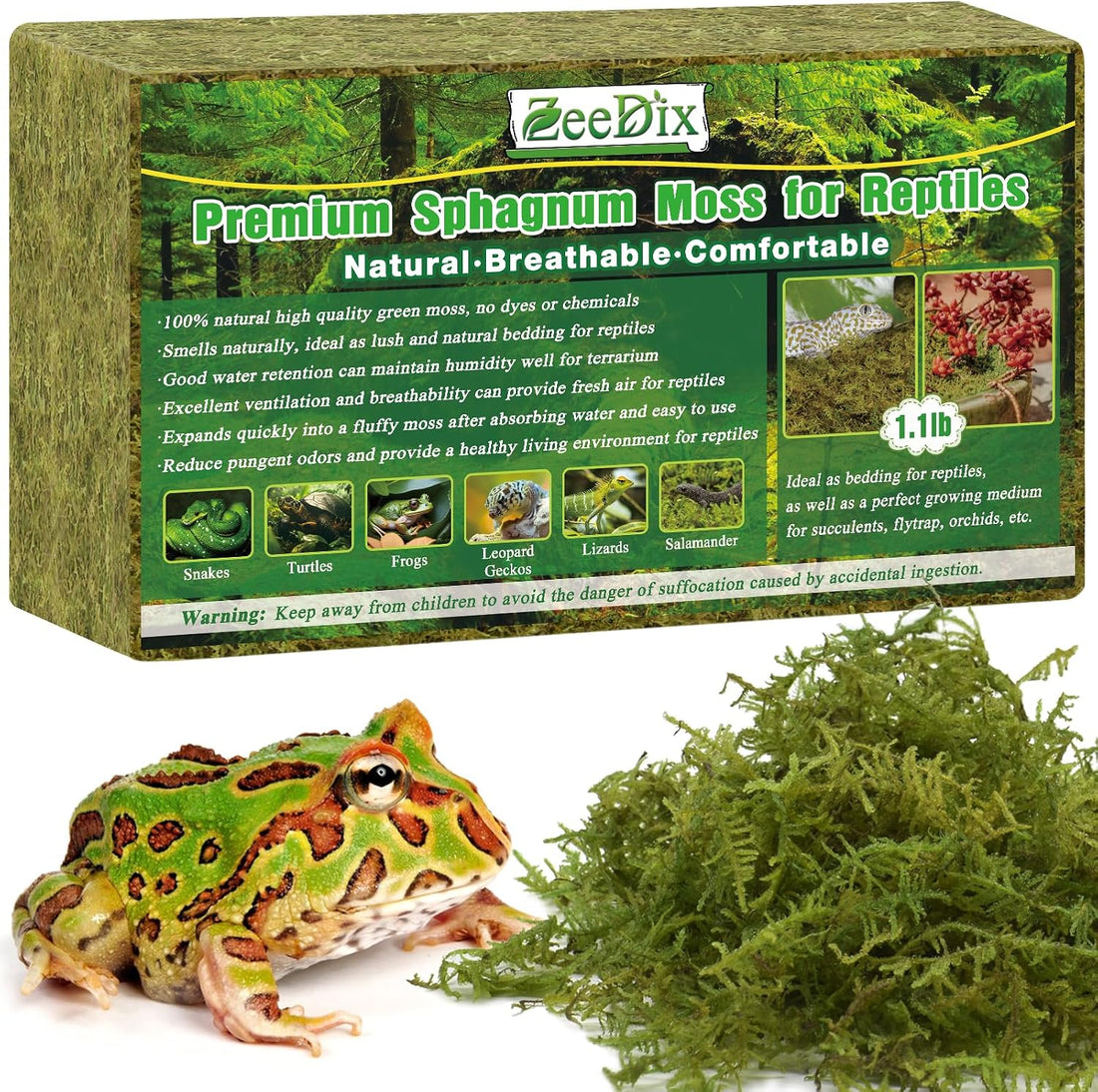 ZeeDix 8 OZ Premium Sphagnum Moss for Reptiles