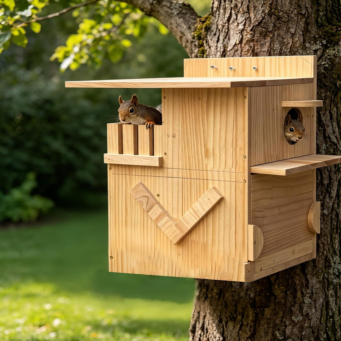 Extra-Large 3-Chamber Squirrel Nesting Box with Dual Platforms