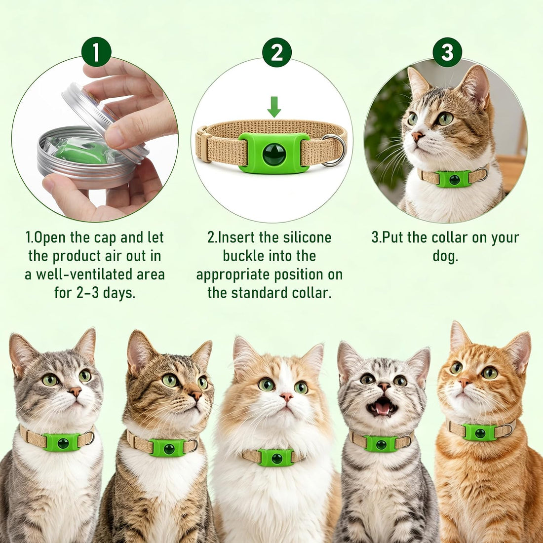 Natural Cat Tag for Flea & Tick Prevention, 1Pcs with 3Refill,Green