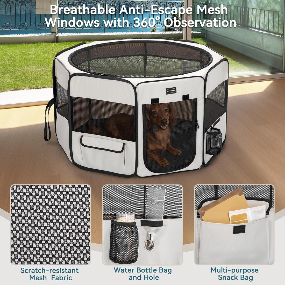 PETSFIT Portable Dog Playpen,36" Dog Play Pen Indoors with Removable