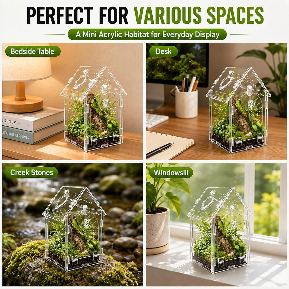 Jumping Spider Enclosure, House-Shaped Acrylic Habitat, Magnetic Door