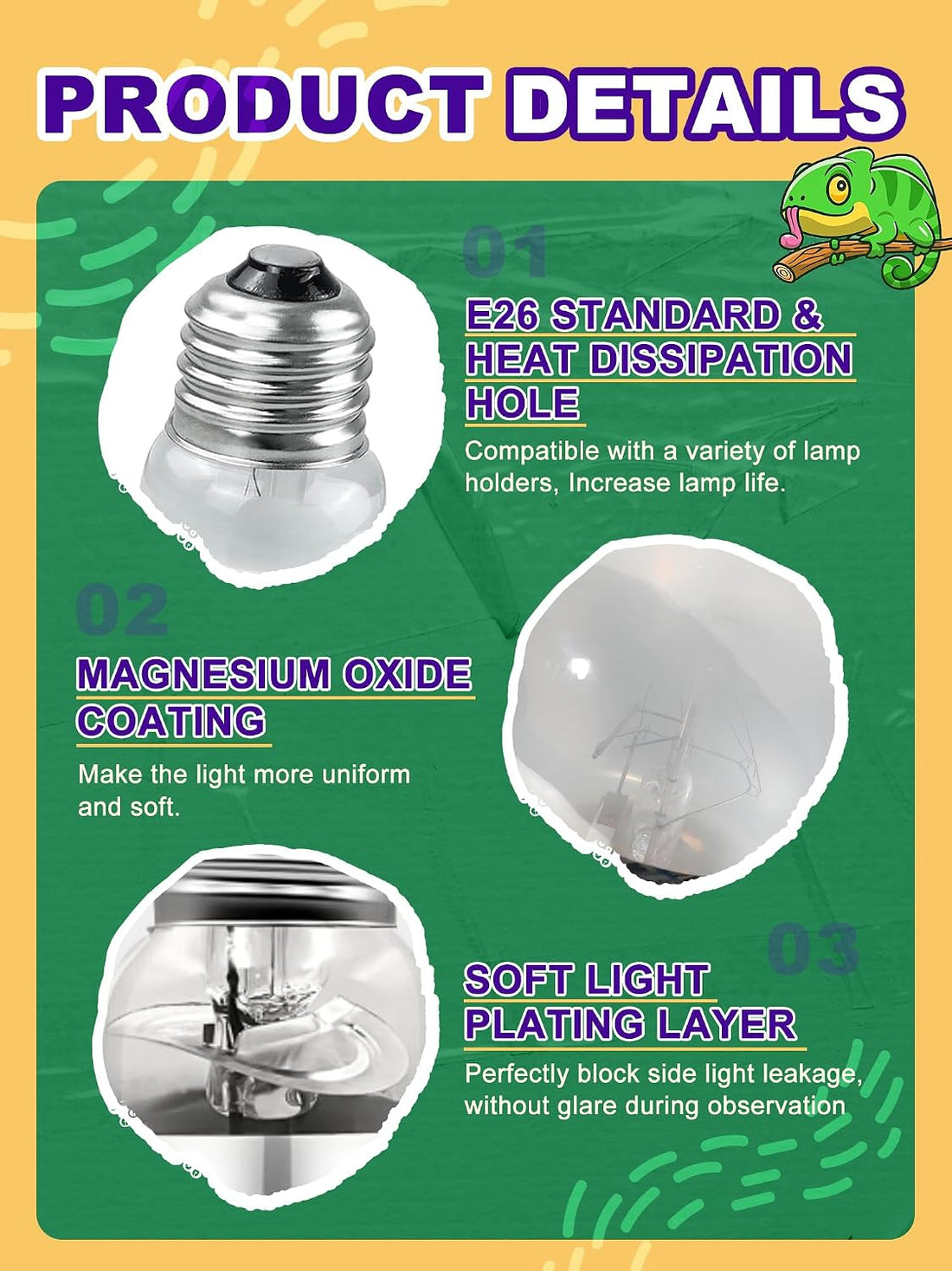 Heat Lamp Bulbs, 80 Watts UVA UVB Reptile Heat Bulb, 1 Pack
