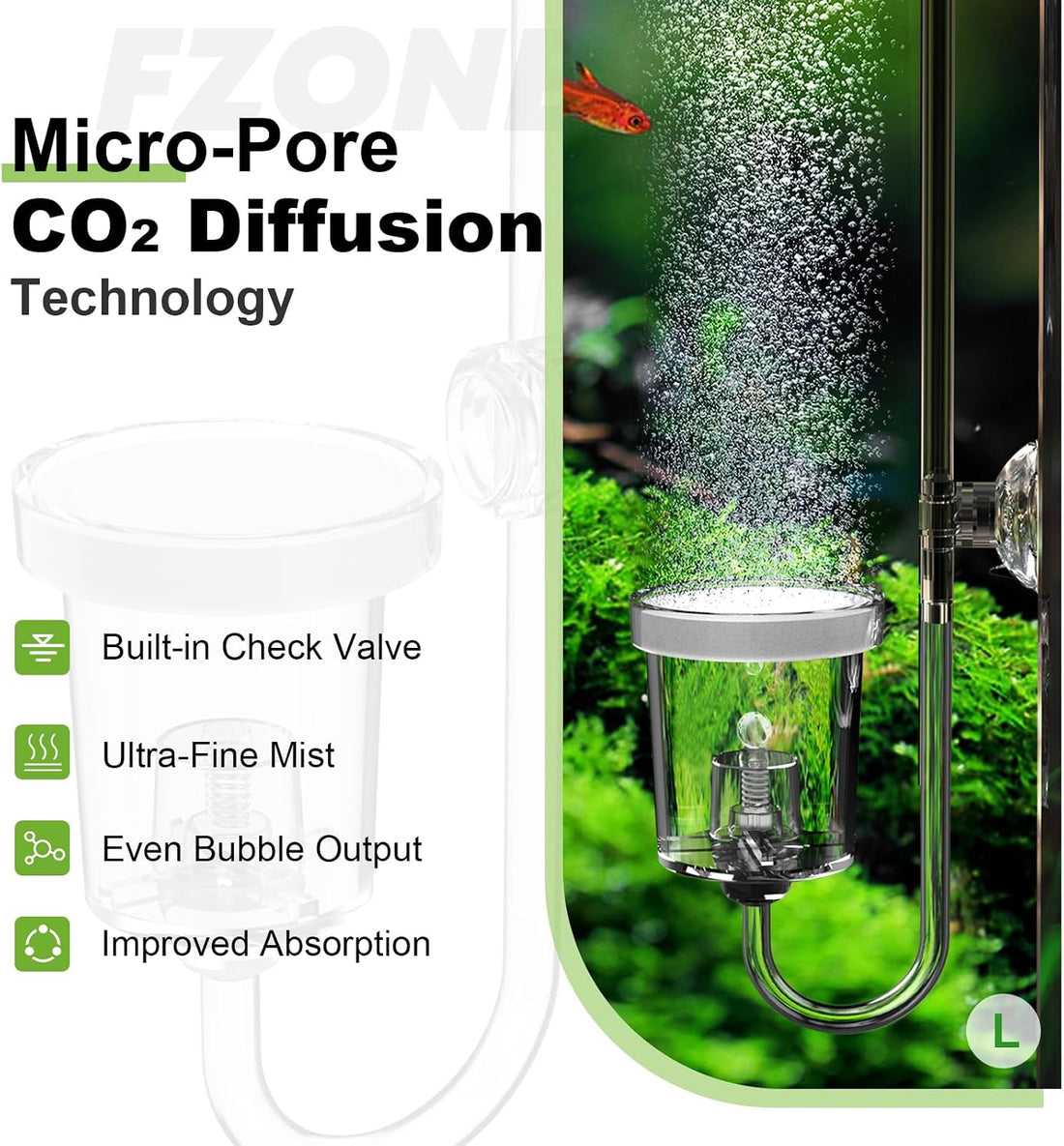 FZONE Acrylic Aquarium CO₂ Diffuser Built-in Check Valve