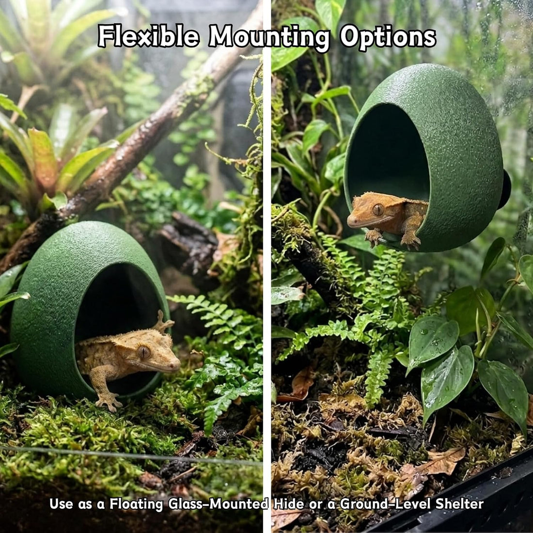 Egg Reptile Hide Cave with Suction Cups, Hanging Gecko Shelter