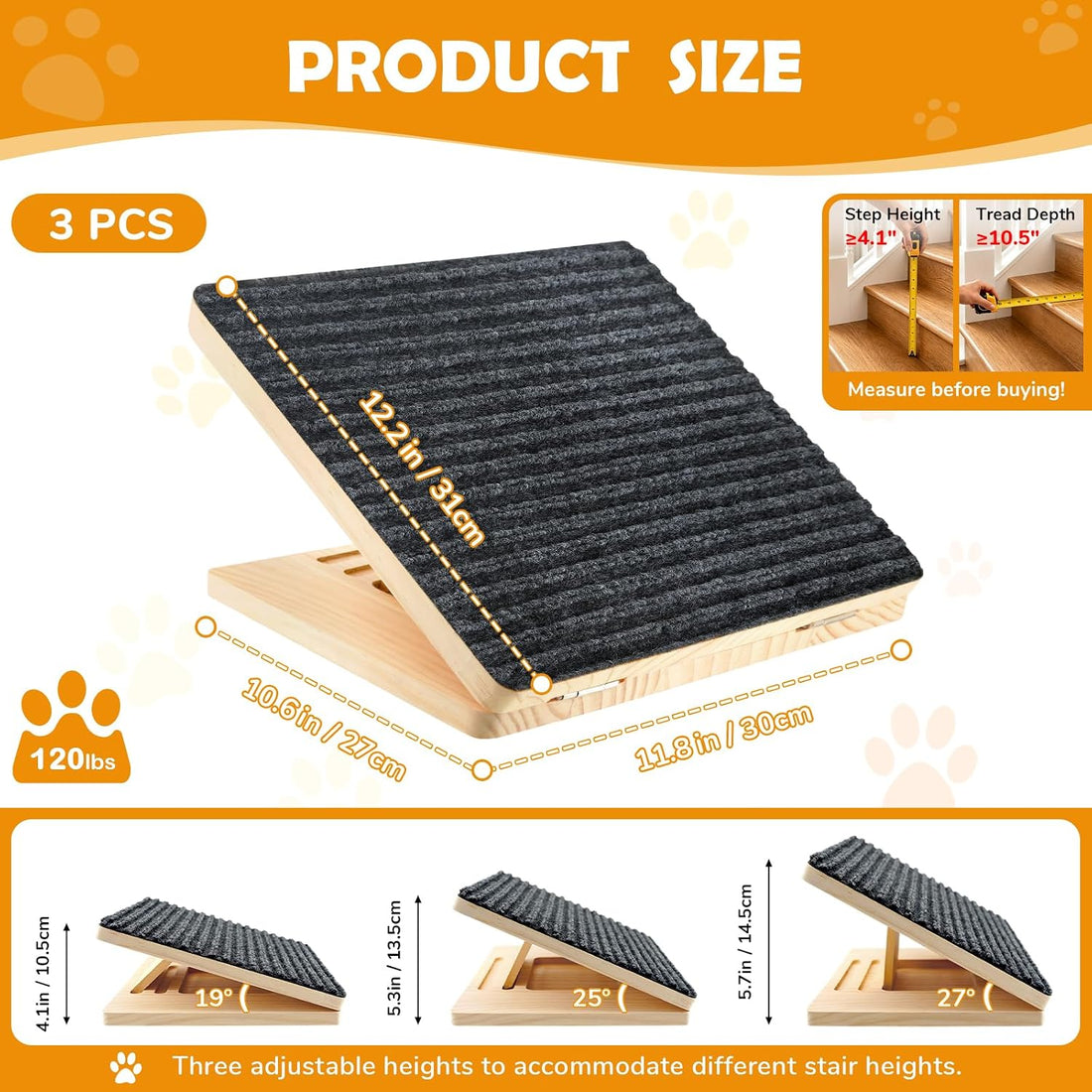 Adjustable Dog Ramp for Stairs - 3 Pack, Dog Stairs for Small Dogs