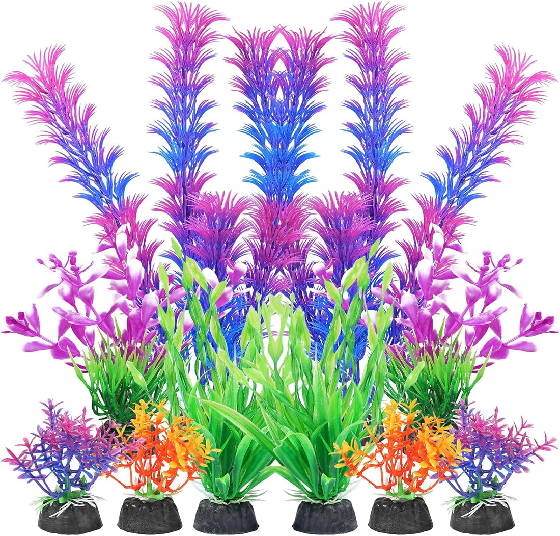 AQUANEAT Artificial Fish Tank Plants, Plastic Aquarium Decorations