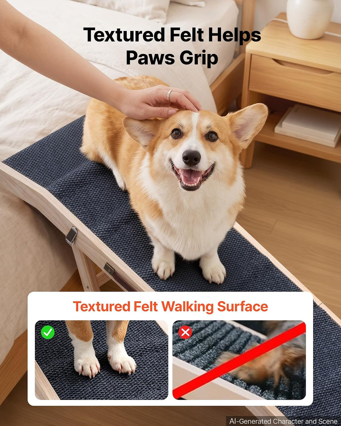 VEVOR Dog Ramp for Bed 23.2"-28.3" 6 Adjustable Height Foldable Pet