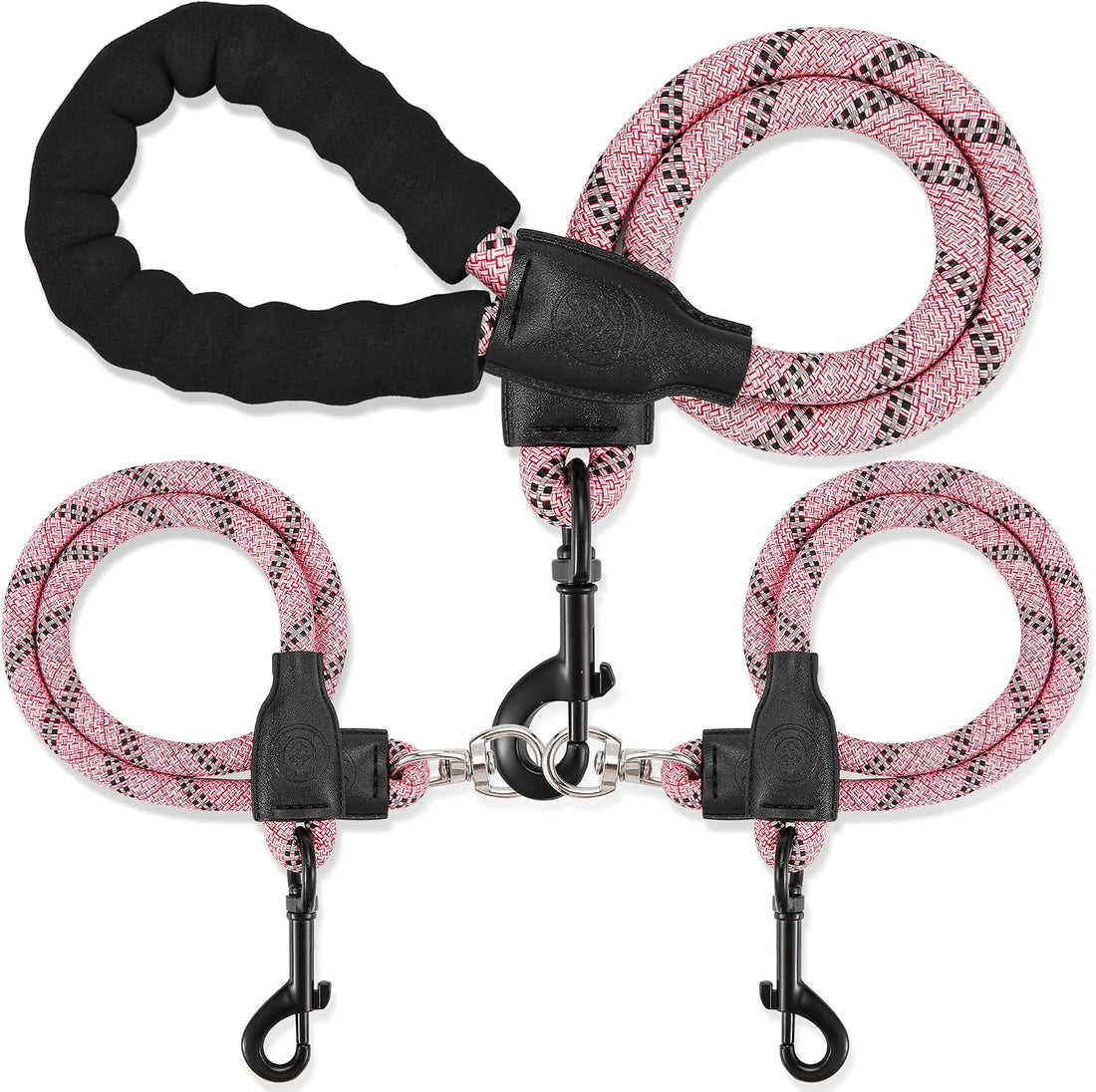 Double Dog Leash, No Tangle, Detachable360° Swivel, Reflective Strip