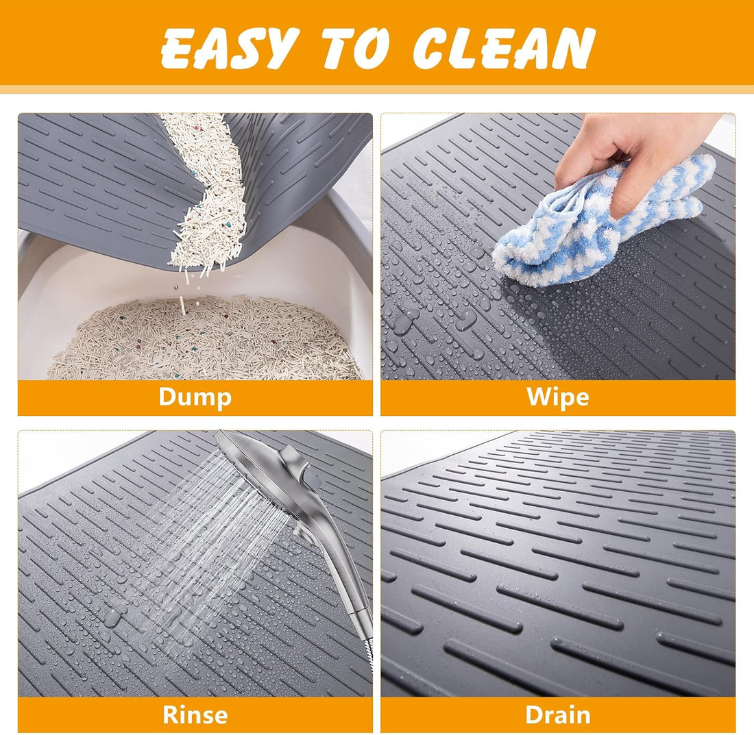 Silicone Cat Litter Mat, Waterproof, Raised Edge, 28 x 20 in, Gray