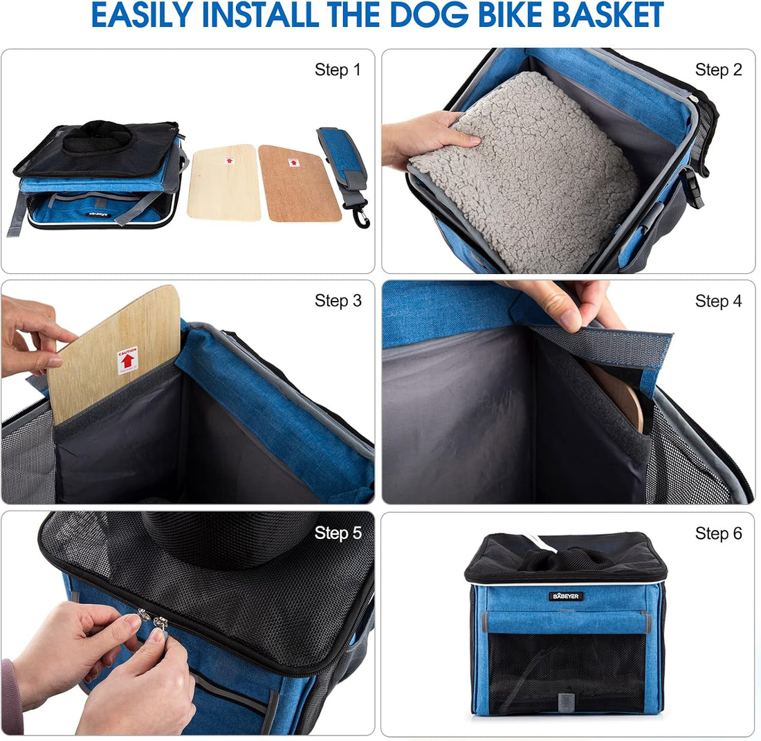 Dog Bike Basket, Soft-Sided Pet Bike Carrier with 4 Mesh Windows