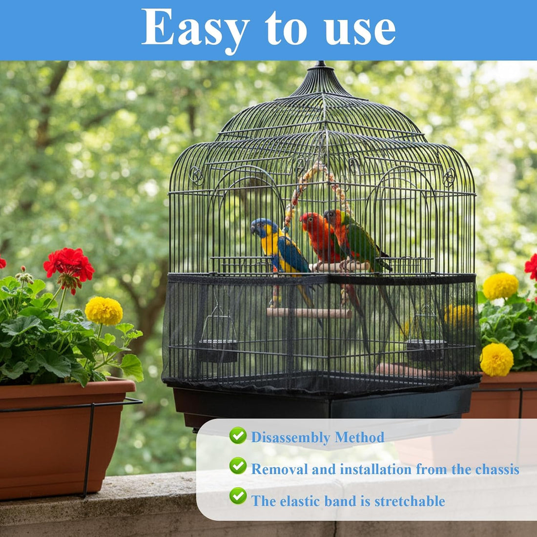 2 PCS Bird Cage Skirt, Elasticity Bird Cage Net for Seed Catcher
