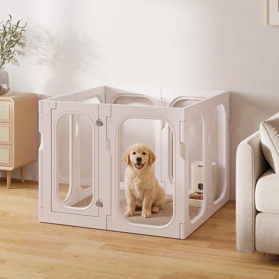 26" H Clear Acrylic Indoor Dog Playpen for Puppies, 10-Panel