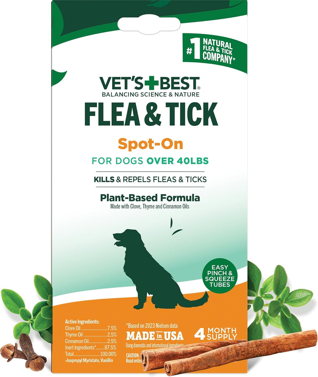 Vet's Best Flea & Tick Drops for Large Dogs, Flea Protection