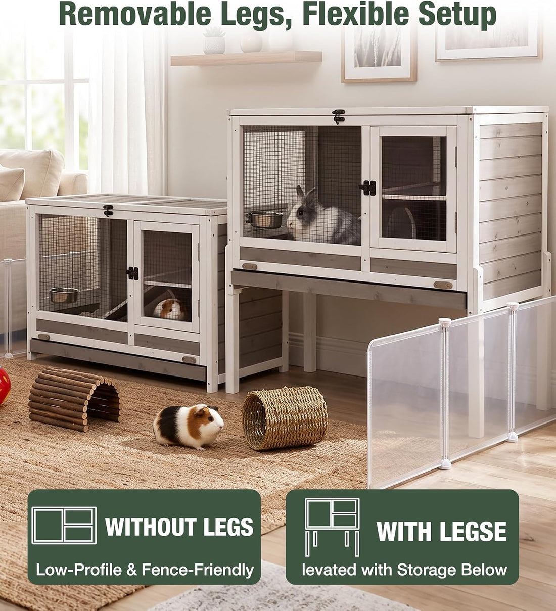 Guinea Pig Cage Indoor with Chew-Proof Edges, Clean Deep Tray