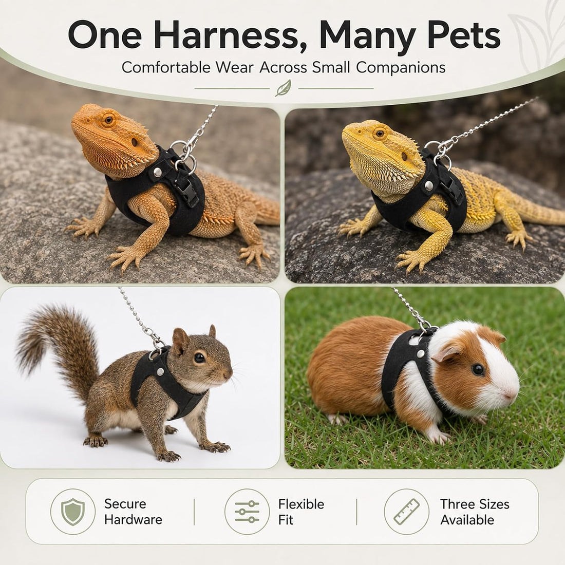 3size Bearded Dragon Harness and Leash Set Escape Proof Vest