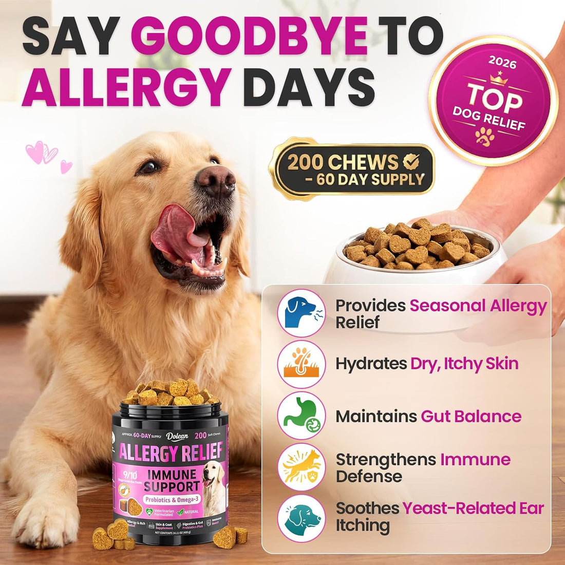 Dog Allergy Chews, Dog Allergy Relief for Itching Skin, Paw Licking