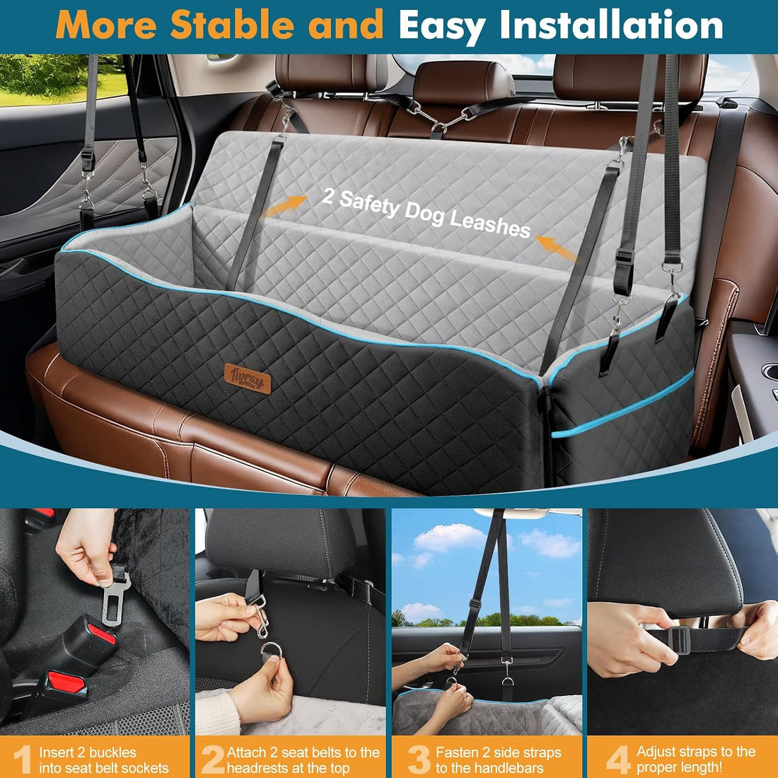 Tivray Large Dog Car Seat, Dog Car Bed for Large Dogs Under 120lbs