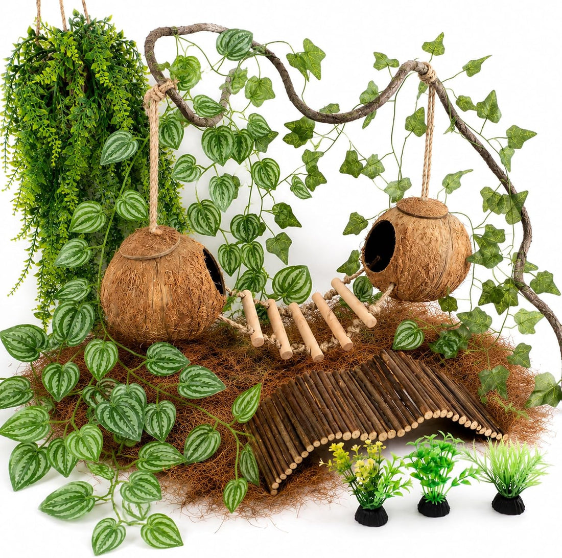 RUNANIA Crested Gecko Tank Accessories，Reptile Vines Plants