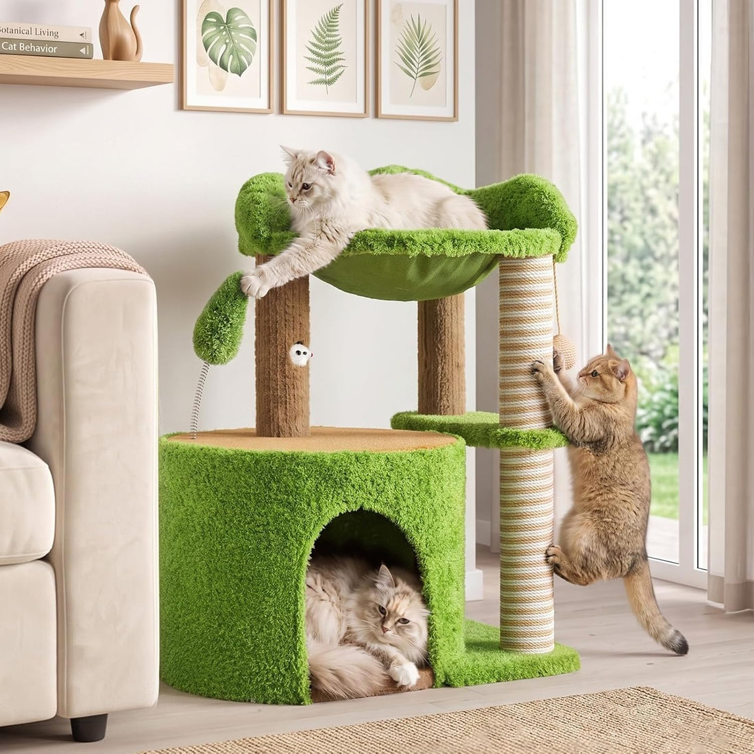 WOOCHPET Sunflower Short Cat Tree with Cat Scratching Posts Small Cat