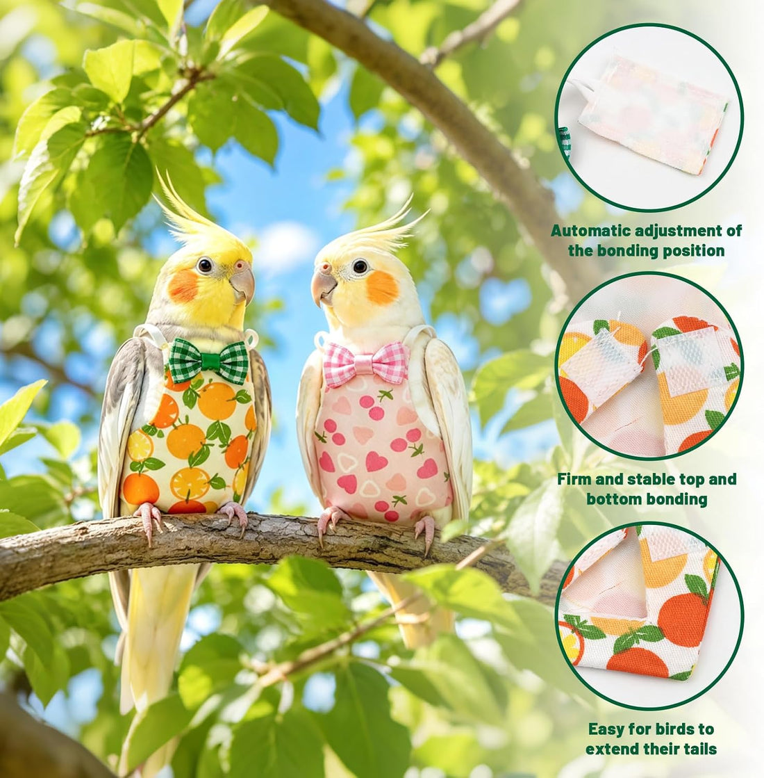 2Pcs Bird Diaper Reusable with 50 Pads