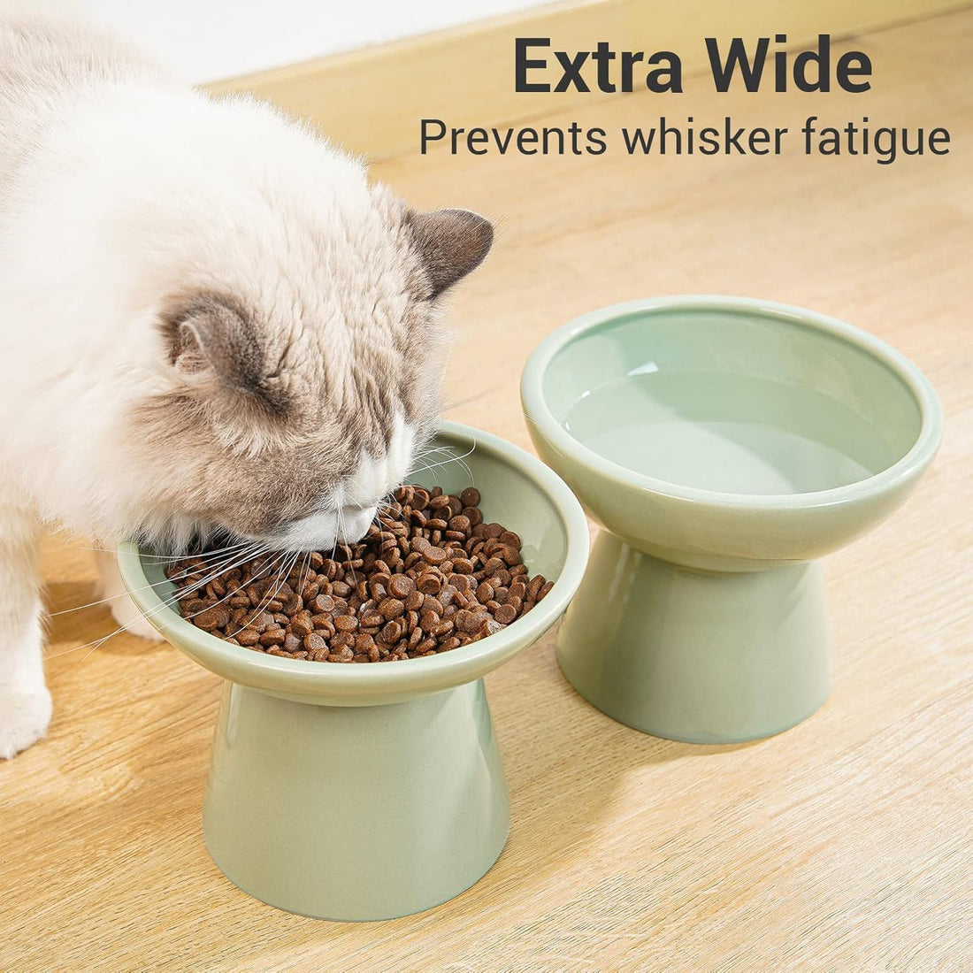 CEEFU 2 Elevated Ceramic Cat Bowls Extra Wide for Food & Water