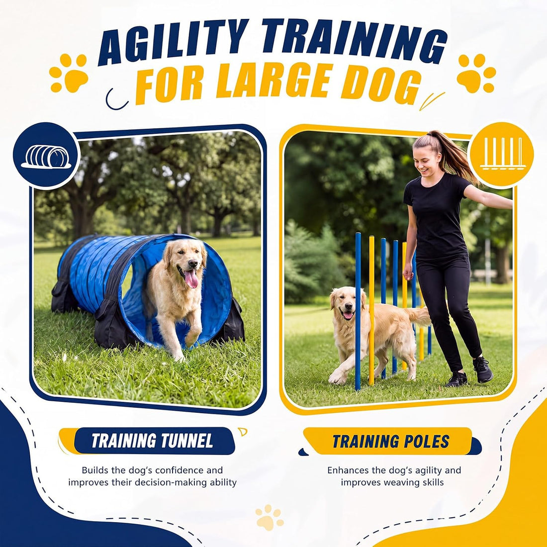 13pcs Large Dog Agility Training Equipment with 28'' Tunnel and Weave