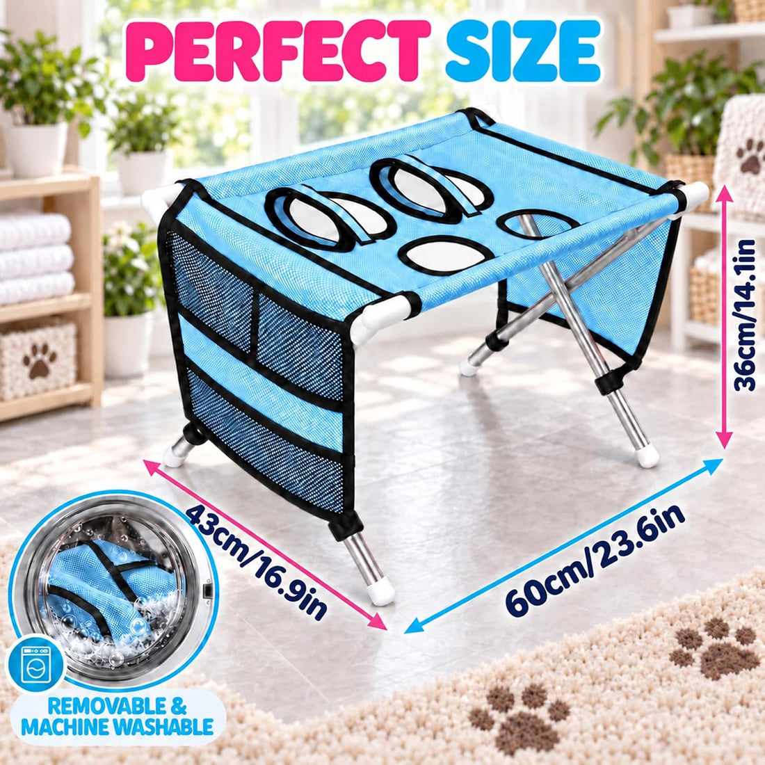 Dog Grooming Hammock with Stand, Foldable Pet Bathing Hammock for Cats