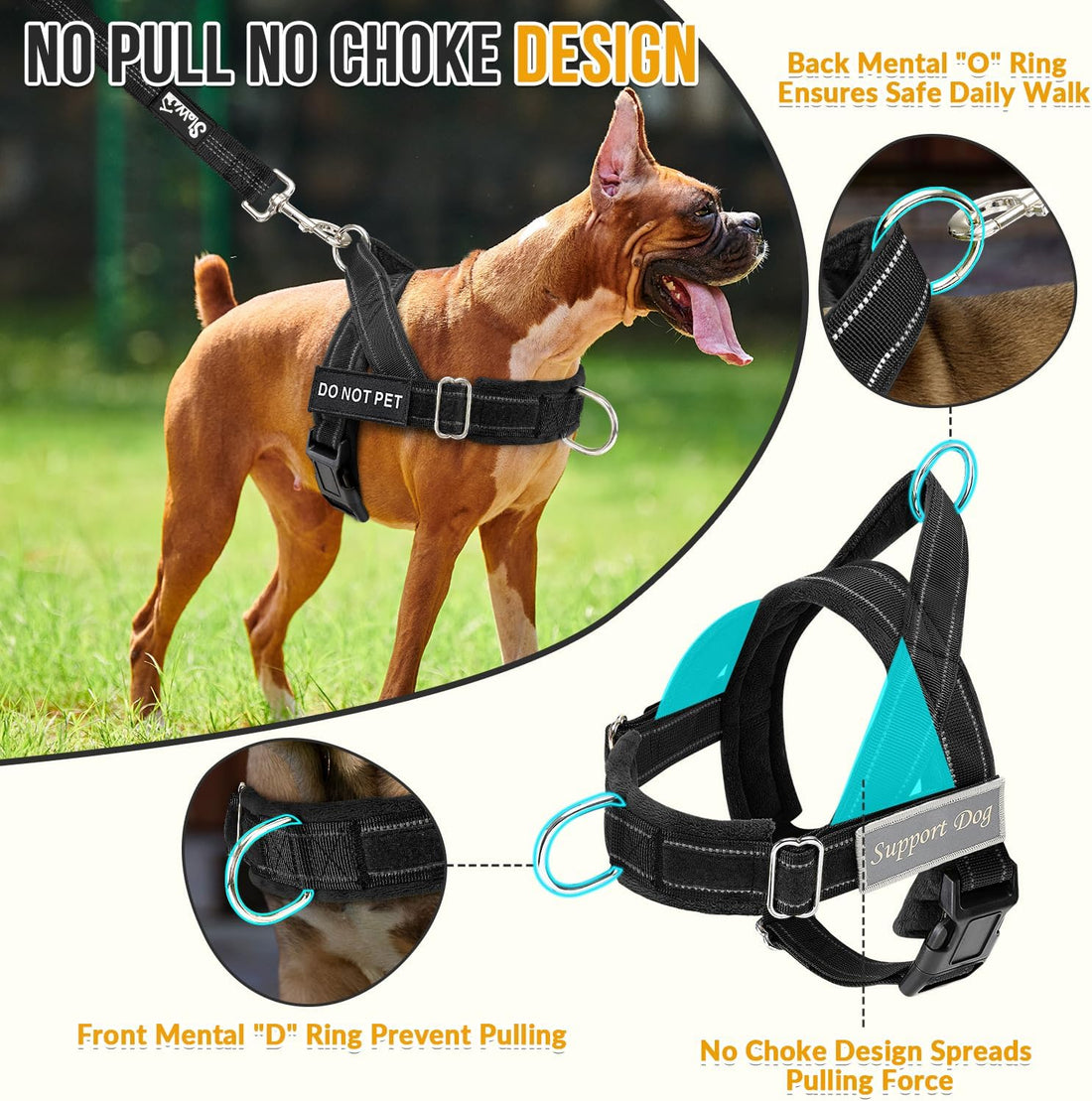 Lukovee No Pull Dog Harness and Leash Set, Soft Padded, with 5ft Leash