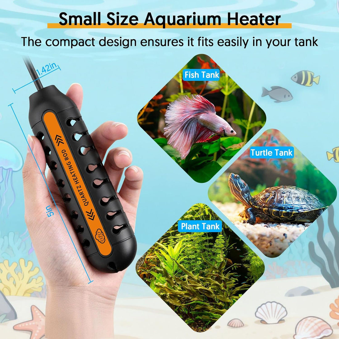 QZQ Aquarium Heater, 25W Adjustable Fish Tank Heater with Digital