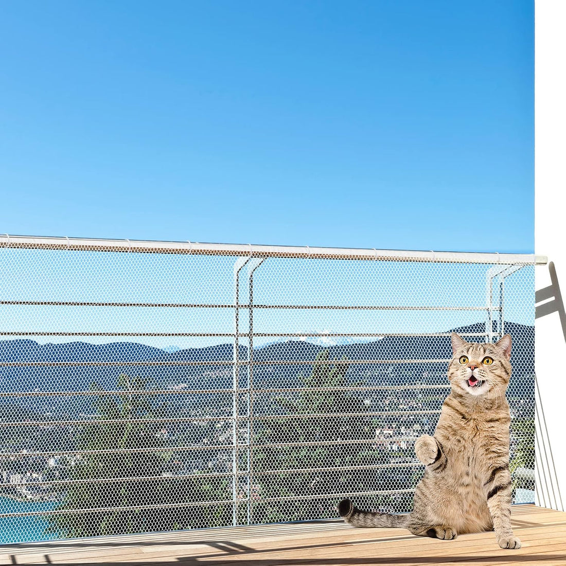 Shappy Balcony Screen for Pets Cat Netting 16.5 ft x 2.5 ft, 56 Pcs