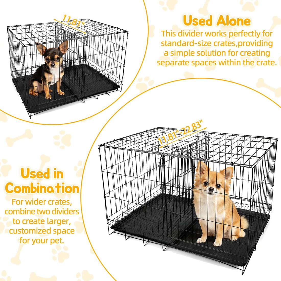 Dog Crate Divider Panel 2-Pack, 16.9" H Adjustable Wire Kennel