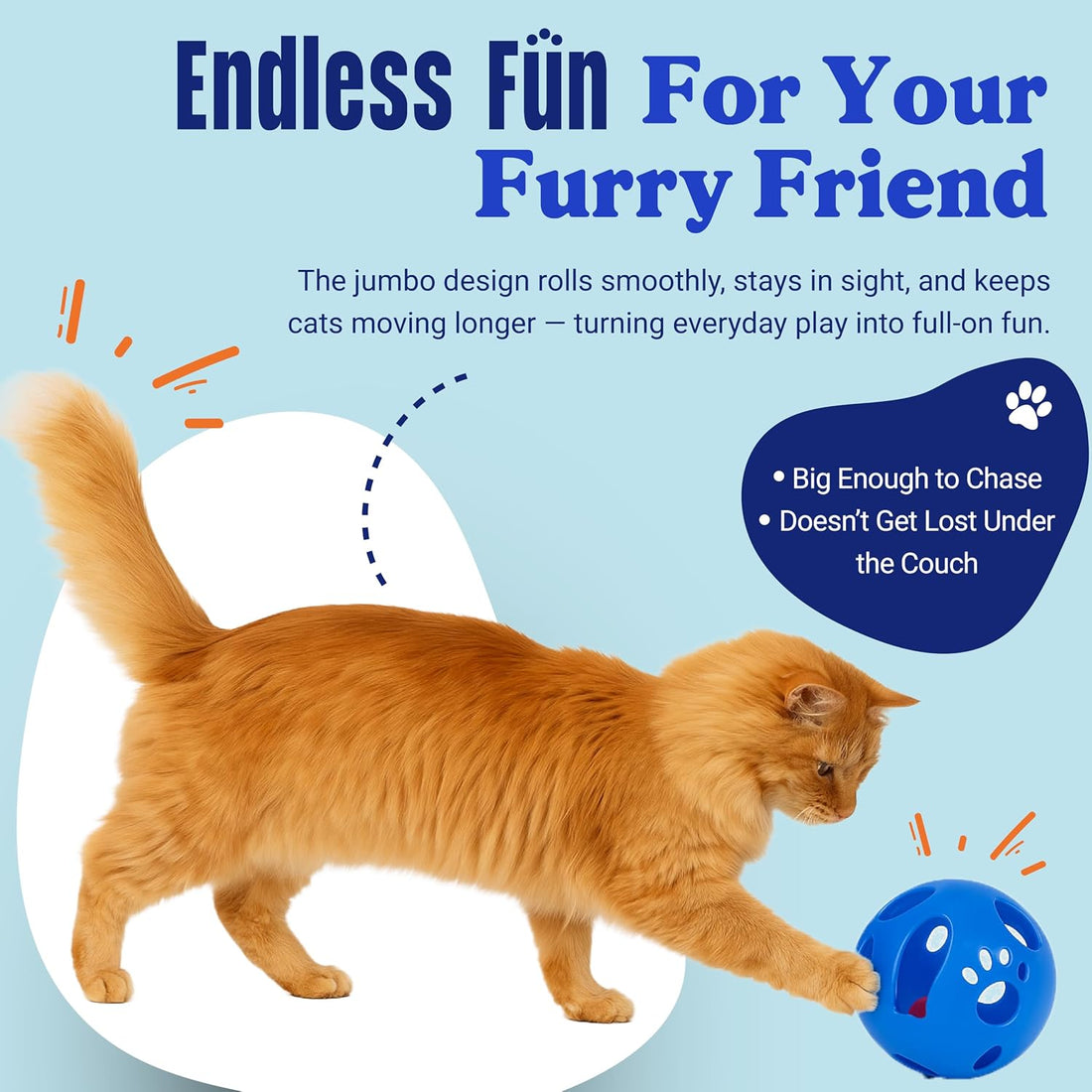 Large Cat Ball Toy with Bell – Blue (4", 1-Pack)