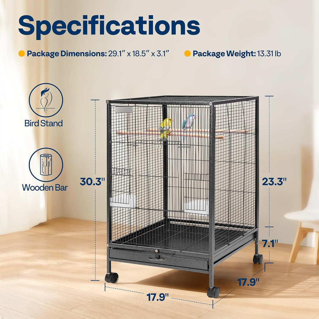 VIVOHOME 30 Inch Height Wrought Iron Bird Cage with Rolling Stand