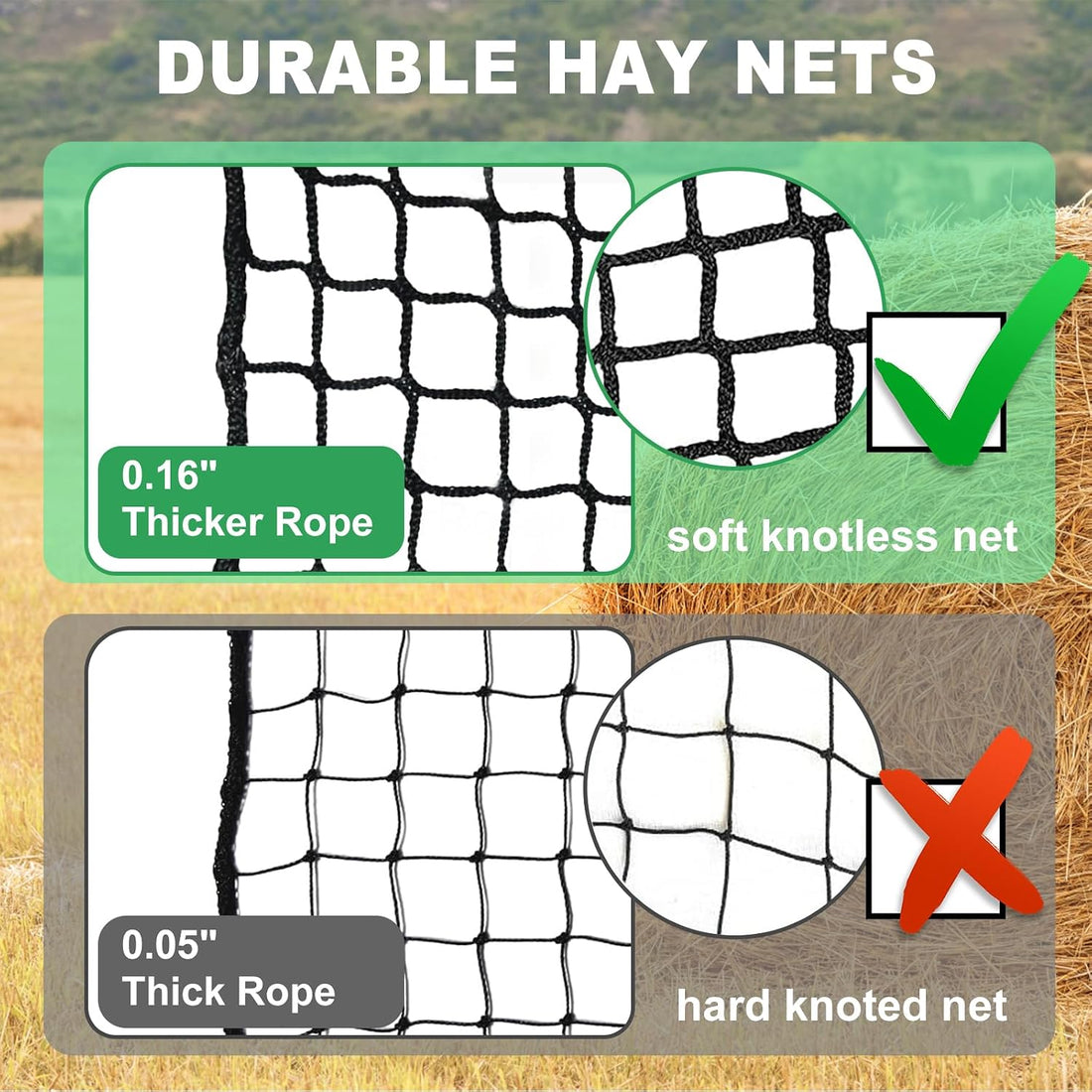 TONGMO 5x5 ft Round Bale Hay Net for Horses & Livestock