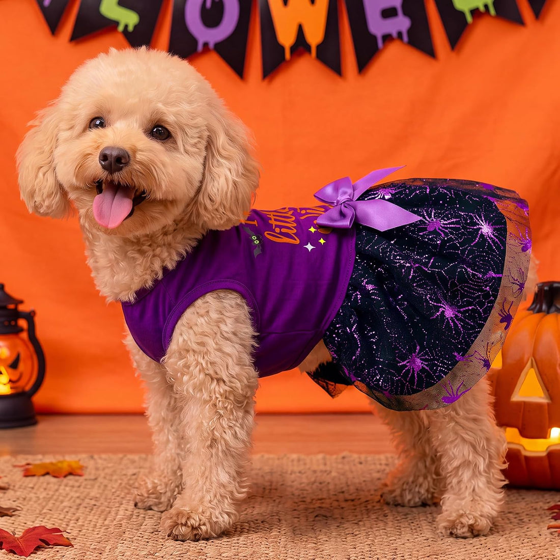 XPUDAC Halloween Dog Dress Witch Tulle Dress Holiday Dog Clothes