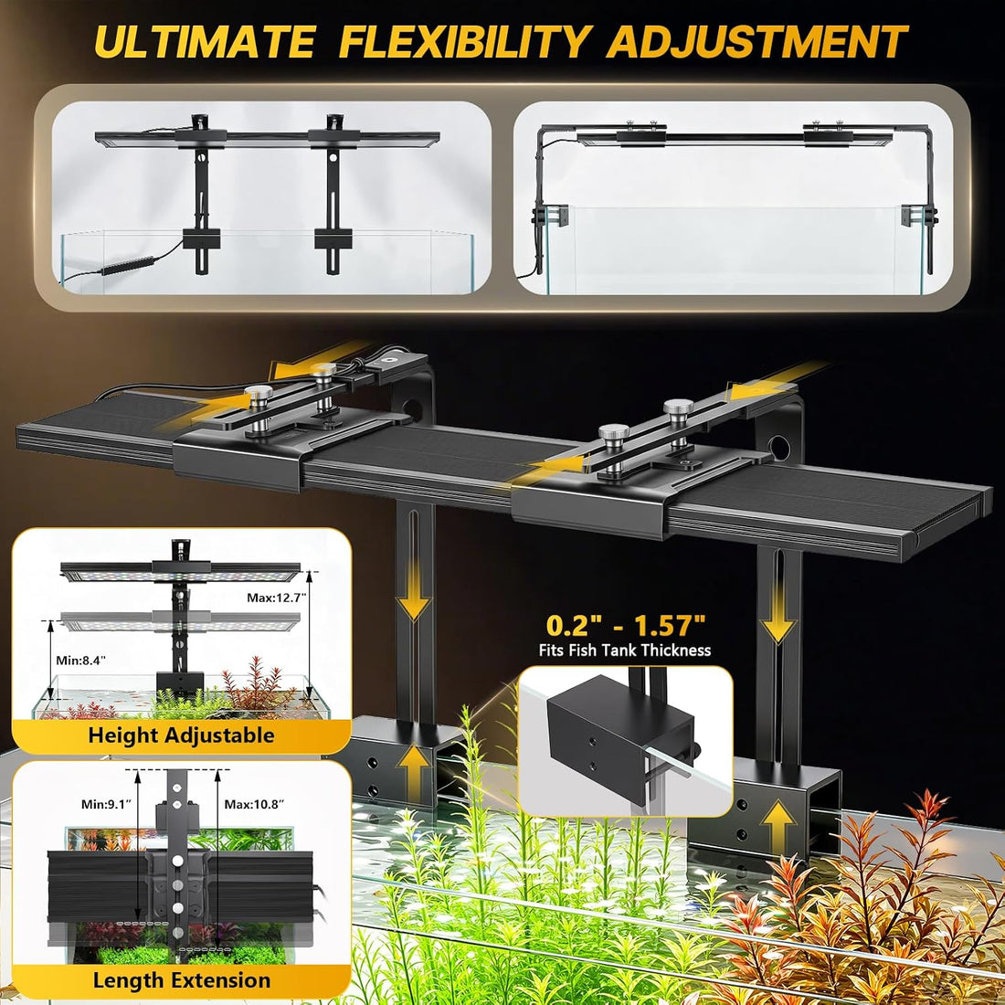 fishkeeper Clip on Aquarium Light for Plants, 6 Row LED Brightness