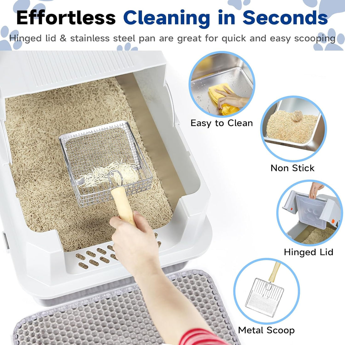 TENTIZON Stainless Steel Cat Litter Box with Lid