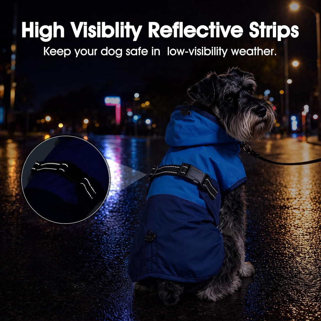 Lelepet Dog Raincoat,Reflective Dog Rain Jacket with Hood,Leash