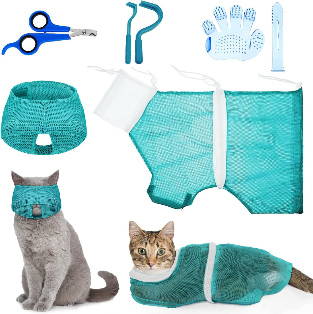 Patelai 5 Pcs Cat Bathing Bag Set Cat Grooming Bag