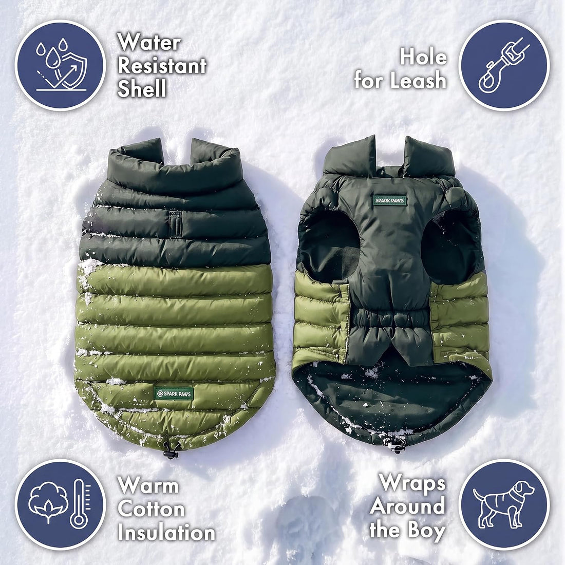 Spark Paws Dog Puffer Jacket, Winter Coat for Small Medium Large Dogs
