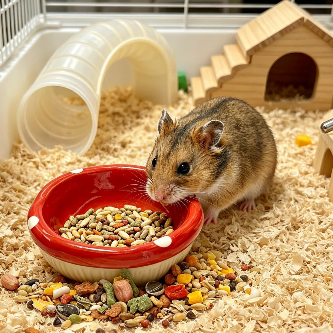 Hamster Mushroom Cap Shape Ceramic Food Bowl, Anti-Spill Non-Tip