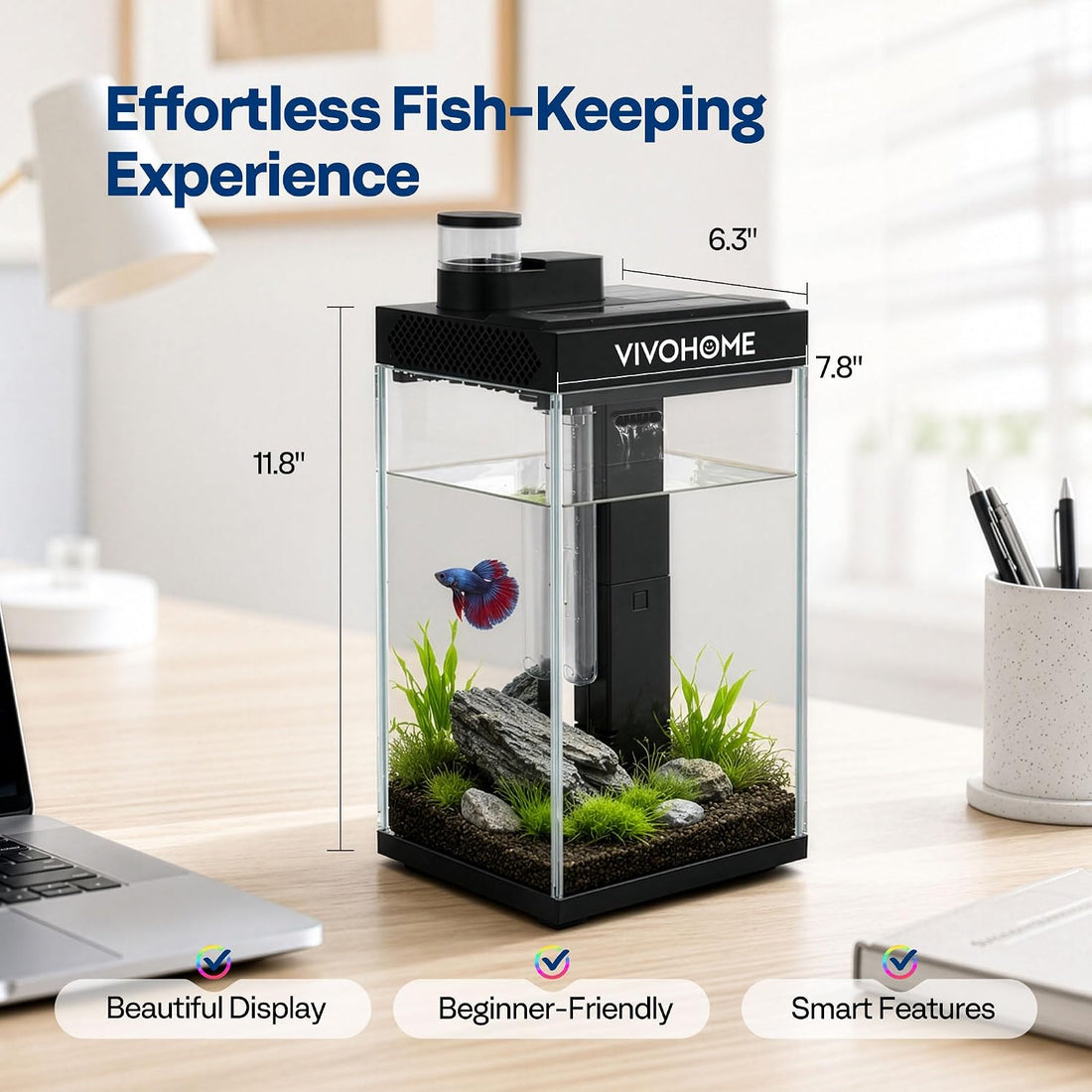 VIVOHOME 2 Gallon Smart Fish Tank with APP Control and Auto Feeder