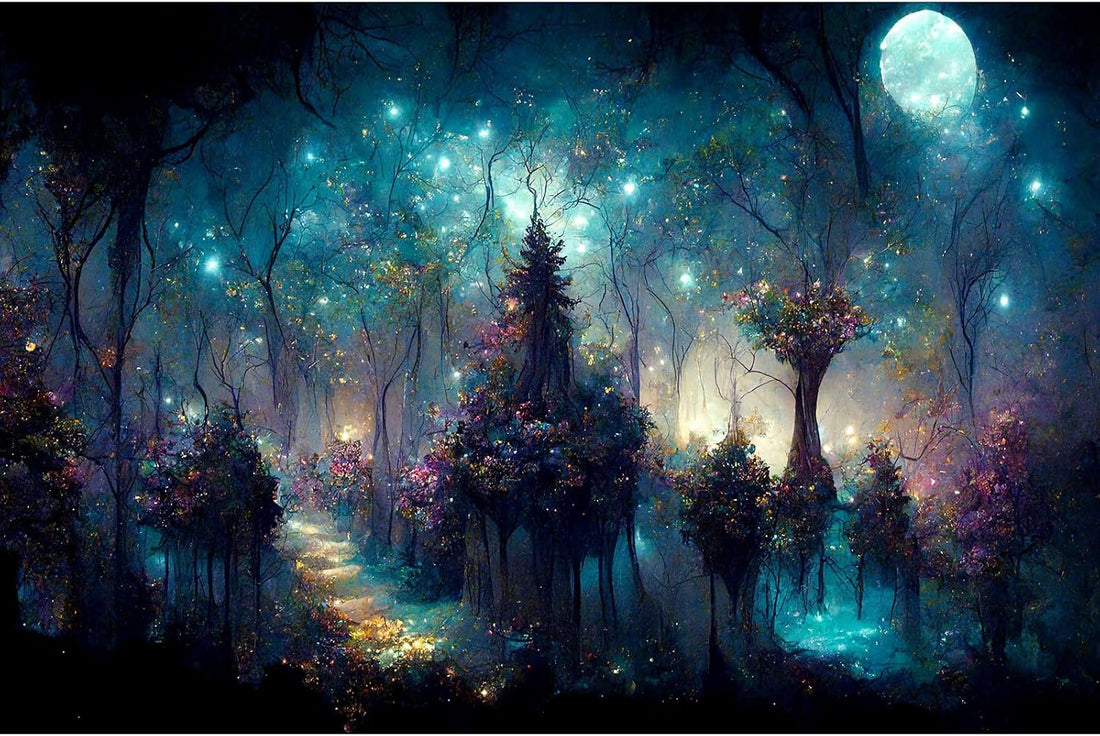 Mystical Dark Forest Aquarium Background Fantasy Glowing Neon Light